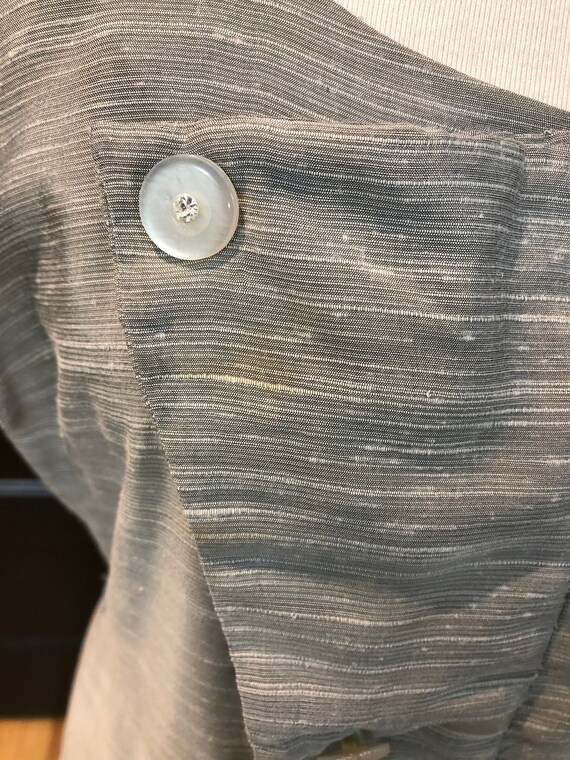 50's Light Gray Silk Dress with Rhinestone Buttons - image 6