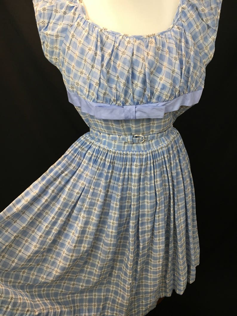 Adorable 1950's Blue & White Check Day Dress image 2