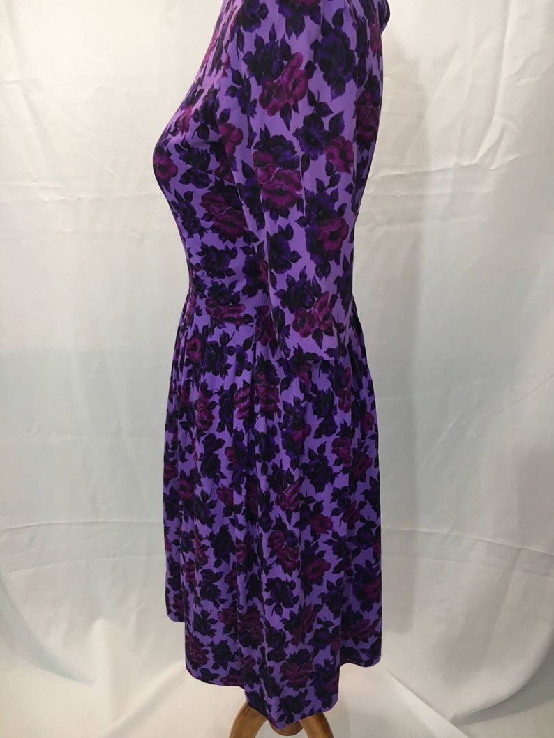 50's/60's Rich Violet Floral Dress | Etsy