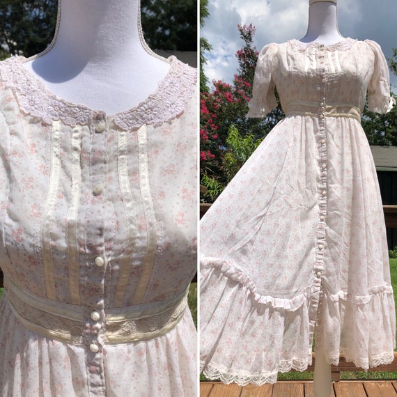 70's Pink Floral Button Down Gunne Sax Jeunes Fill