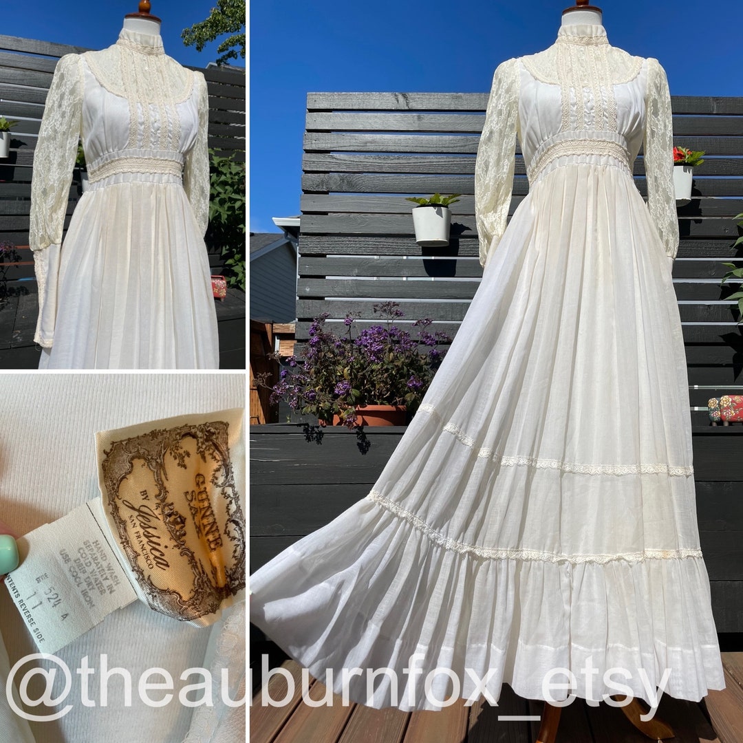 70's Gunne Sax Cream Maxi Dress With Lace Detail Sz 11 - Etsy