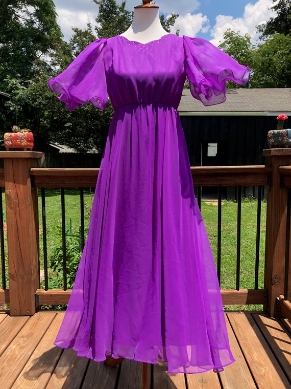 70's Violet Chiffon Mike Benet Midi Dress - image 1