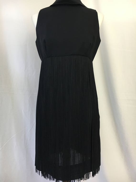 pixie dress black 60's Does the 20's of California Fringe and delicate lace trim