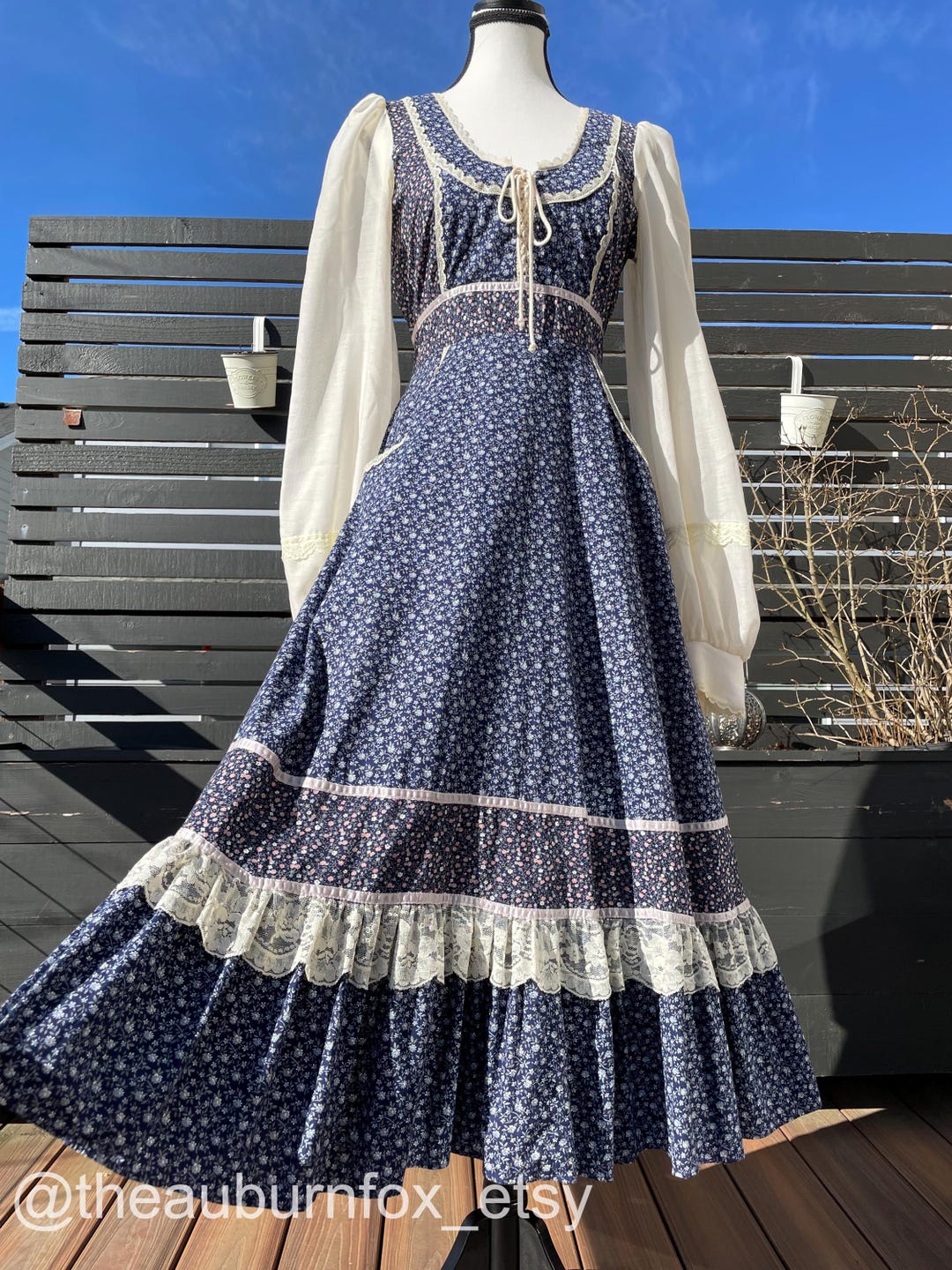 70's Gunne Sax Blue Floral Prairie Midi Dress Sz 11 - Etsy