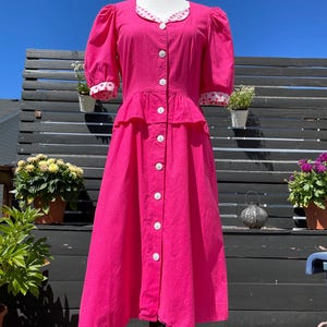80&#39;s Bubblegum Pink Polka Dot Peplum Dress By Byer Too! Sz S (Sold As Is)