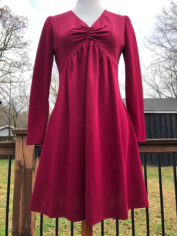 70's Handmade Burgundy Mini Dress Sz S - image 4