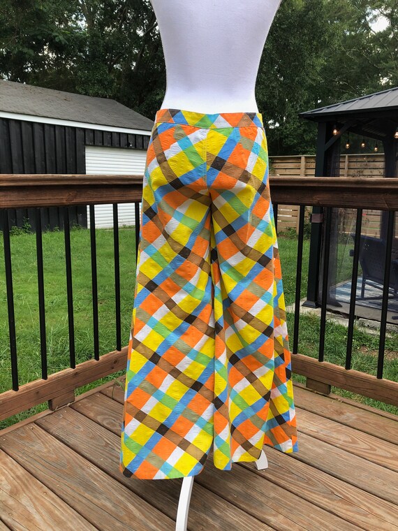 70's Low Rise Colorful Plaid Bell Bottoms Sz XS - image 9