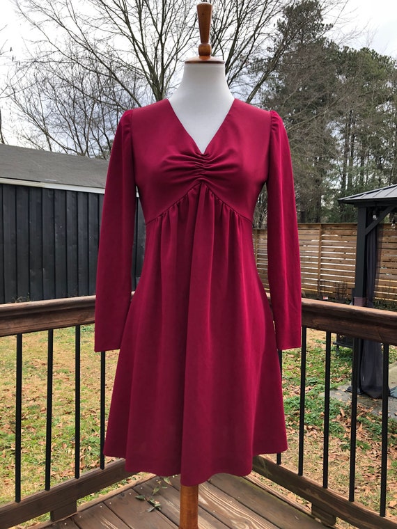 70's Handmade Burgundy Mini Dress Sz S - image 3