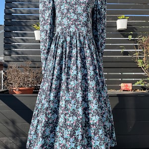 80's Laura Ashley Midnight Floral Midi Dress Sz M image 3