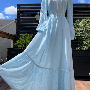 70&#39;s Gunne Sax Blue Breeze Maxi Dress Sz 11