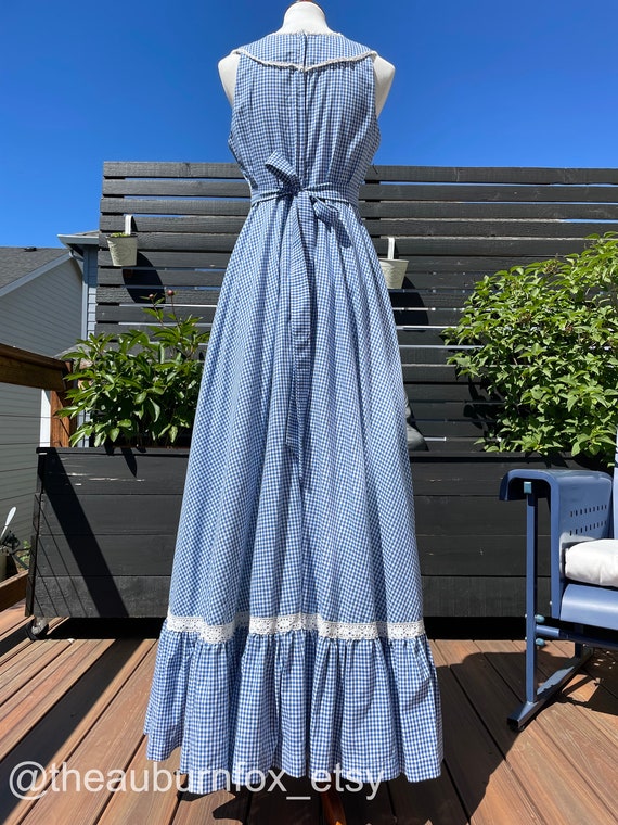 70's Gunne Sax Blue Gingham Maxi Dress Sz 13 - image 8