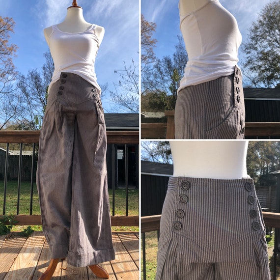 Grey Pinstripe Flared Sailor Pants