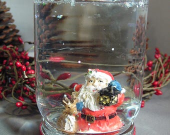 Santa w/ Lantern & Deer Holiday Snow Globe