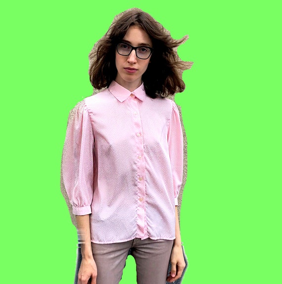 Candy pink jacquard blouse 1980's/Rose blouse/Jacq