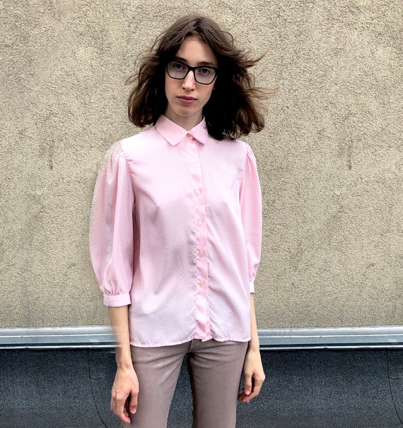 Vintage jacquard blouse Rose blouse 80's Jacquard