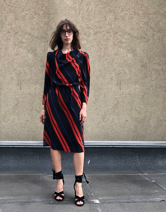 Vintage dress 1980's / Striped dress / Black strip