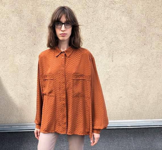 Vintage jacquard shirt Oversized shirt 80's Brown