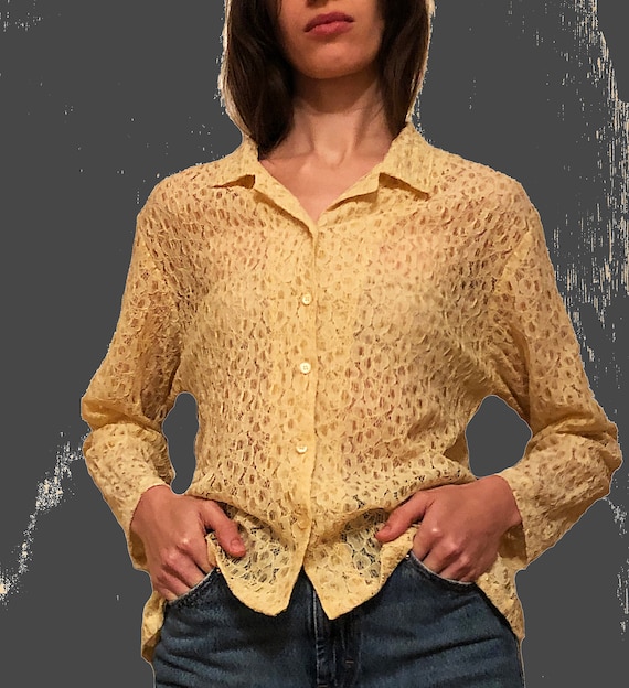 Y2k lace blouse/Lace jacket/Sexy blouse/Beige blou