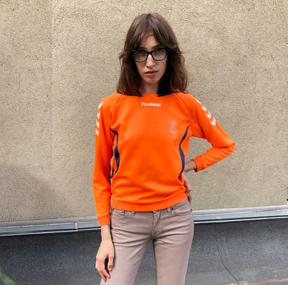 HUMMEL sweatshirt Y2K/Orange sweatshirt/Scuba swea