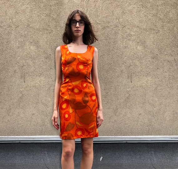 y2k mini dress/Orange flower dress/Sundress/00's v