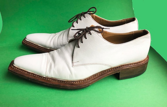 Y2K white shoes/Leather shoes/Lace-up shoes/Formal