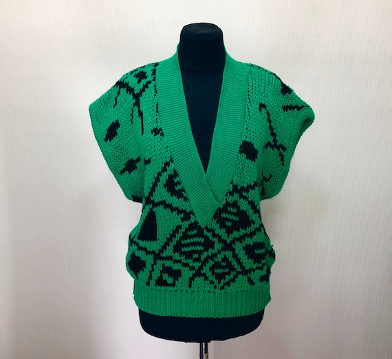 Vintage 70's knit vest Green sweater vest Vintage