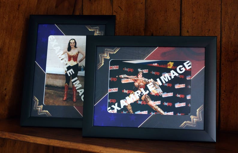 Black frame with a professionally printed 2 inch Mount to fit a 6 x 4 Inch photo. Wonder Woman Style Picture Frame