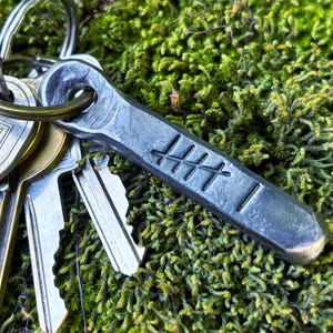 6 Tally Marks Iron Anniversary Key Chain Gift. 6th anniversary iron keychain present steel