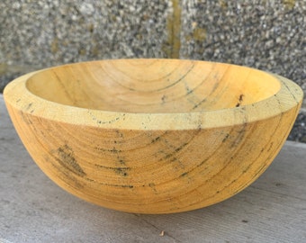 Medium hand turned wooden bowl. Woodturned spalted sumac, food safe natural finish