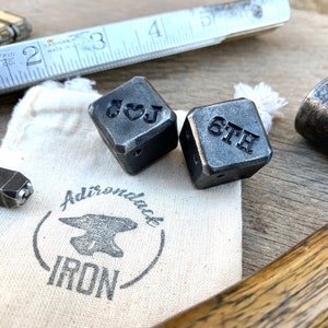 Two Customized Blacksmith Dice Pair of Personalized gift for men. Gift for him. Hand forged, 6th anniversary, iron anniversary. customize. Bild 1