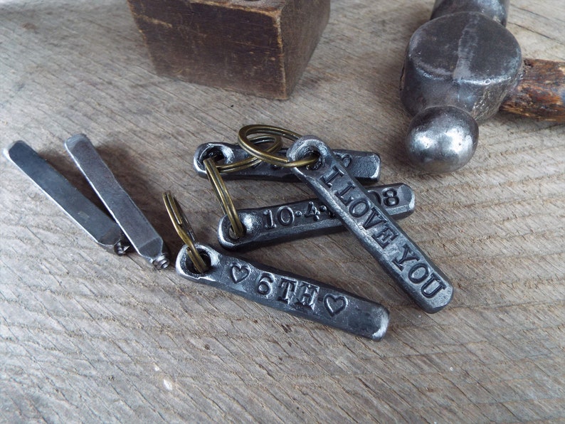 Iron anniversary gift, 6th anniversary key chain. Blacksmith forged personalized key chain gift. Wrought iron customized keychain. image 6