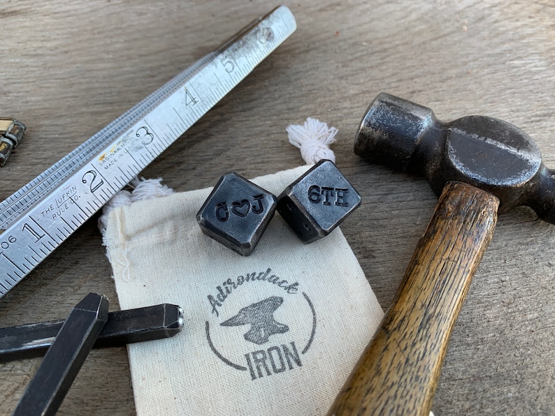 Two Customized Blacksmith Dice Pair of Personalized gift for men. Gift for him. Hand forged, 6th anniversary, iron anniversary. customize. image 4