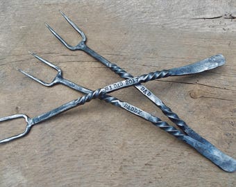 Personalized grilling blacksmith meat fork! Customized gift for him. Forged bbq grill, barbecue tool. Great gift for father or dad