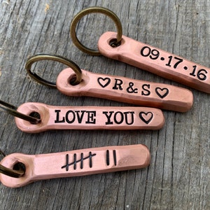 Copper anniversary gift. 7th anniversary keychain for him or her. Personalized key chain