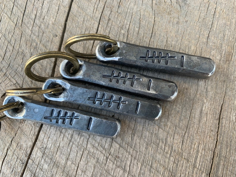 6 Tally Marks Iron Anniversary Key Chain Gift. 6th anniversary iron keychain present steel image 2