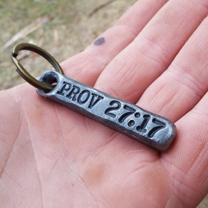 Iron Sharpens Iron Gift, Proverbs 27:17 keychain for baptisms, bible study, graduations or friendship. Christian scripture gift