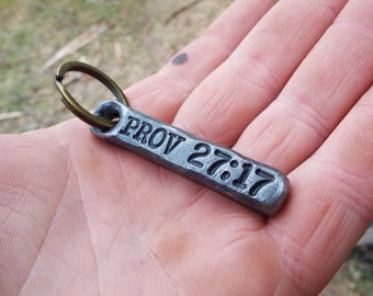 Iron Sharpens Iron Gift, Proverbs 27:17 keychain for baptisms, bible study, graduations or friendship. Christian scripture gift