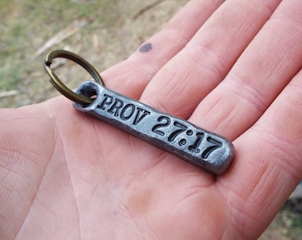 Iron Sharpens Iron Gift, Proverbs 27:17 keychain for baptisms, bible study, graduations or friendship. Christian scripture gift