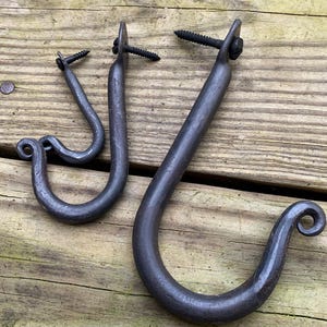 Round Rustic Iron Hook. Blacksmith hand forged from wrought iron hardware small medium or large