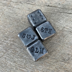 Two Customized Blacksmith Dice Pair of Personalized gift for men. Gift for him. Hand forged, 6th anniversary, iron anniversary. customize. image 2