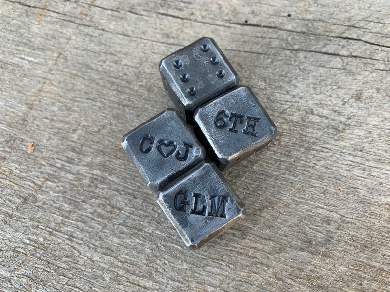 Two Customized Blacksmith Dice Pair of Personalized gift for men. Gift for him. Hand forged, 6th anniversary, iron anniversary. customize. Bild 2