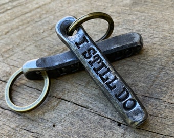 I Still Do,  Steel Anniversary Key Chain Gift. personalizable 11th anniversary keychain present