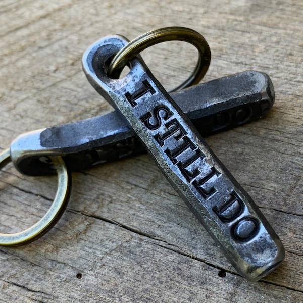 I Still Do,  Steel Anniversary Key Chain Gift. personalizable 11th anniversary keychain present