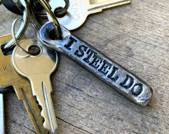 I STEEL DO 11th Anniversary Key Chain Gift. Customizable steel anniversary keychain present