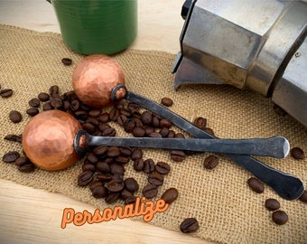Personalized Coffee Scoop, Hand Forged Copper and Wrought Iron