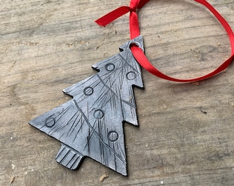 Blacksmith Forged Christmas Tree Ornament. Personalization or customization available. Hand made wrought iron