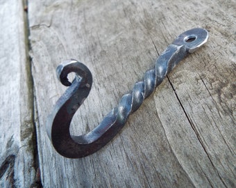 Blacksmith Hook, Small Hand Forged Hook for Coats, Bags, tools Rustic Kitchen Decor Barnwood wrought iron