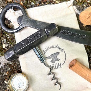 Customized barware set. His and Hers beer bottle opener and wine corkscrew. Matching gift for couples