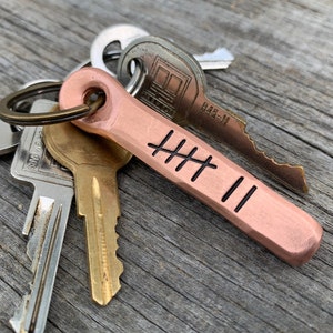 7 Tally Marks Copper Anniversary Key Chain Gift. 7th anniversary iron keychain present copper