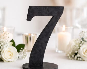 Black Wedding Table Numbers with Base, Wooden Laser Cut Table Numbers, Custom Elegant Wedding Table Decor